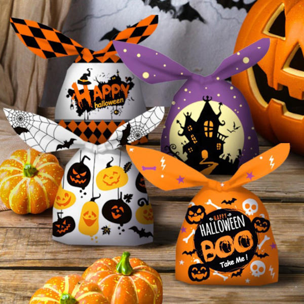 50 st Halloween Godispåsar Kaninöron Dekorera Lättvikts Återanvändbara Förpackningsväskor för Halloween（D）