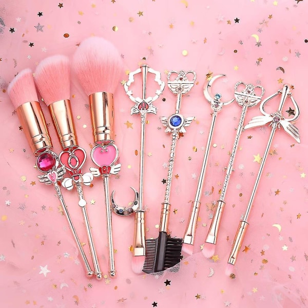 Sailor Moon Makeup Brush Set - 8 delar Makeup Makeup Brush Set Professional Tool Kit Set med rosa dragväska