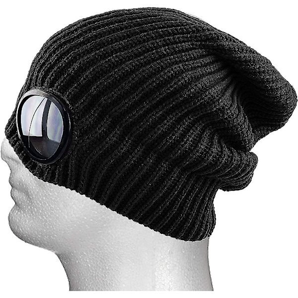 Goggle Lens Beanie Ribbet Strikket Cuffet Vinter Ski Hat Skull Cap Solbriller