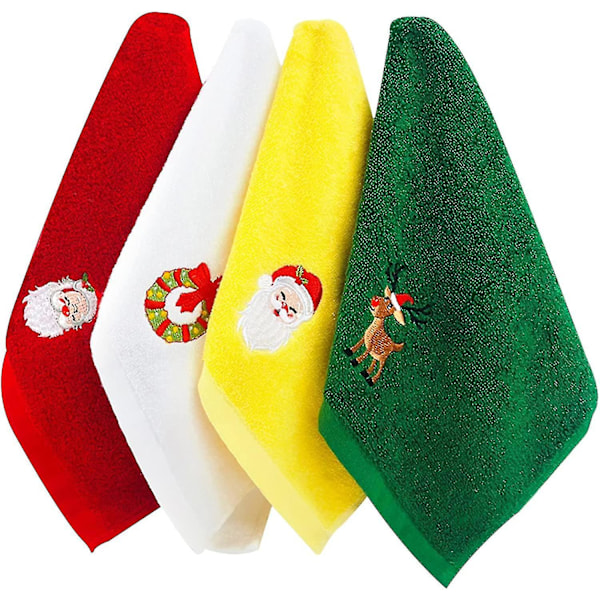 Julhanddukar 4-pack Tvättservetter Ren Bomull Handdukar Badrumsdekoration Diskhanddukar Set Julmönsterdesign Julhanddukar Presentset
