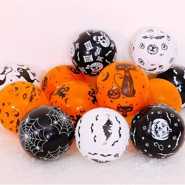 Julkulornament 100 Halloween Latexballonger, 12 tum Pumpa, Fladdermus, Spöke, Skelett, Spindelnät, för Halloweenfestdekoration, Icke-godis