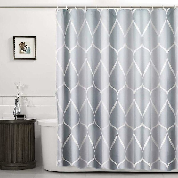 Vattentät duschdraperi i polyester med nät och snabb torkning, viktad fåll, hållbart och tvättbart badrum duschdraperi, grå（120×180）