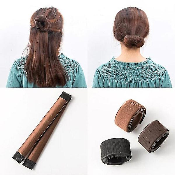 Hårbulle-skapare, Fransk Magisk Twist Hårvikt Wrap Snap Band Twist Bun Shaper (2 st, Brun, Mörkbrun)
