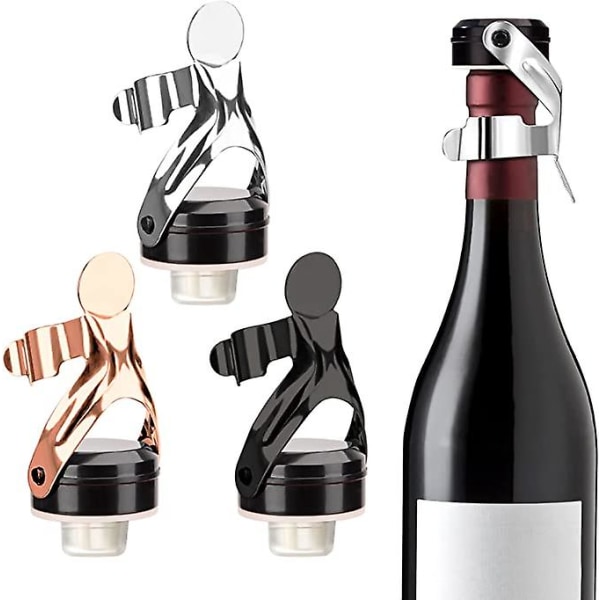 Vinstoppare i rostfritt stål, champagnepropp för vin, champagne, mousserande vin, 3 delar, silver, roséguld, svart