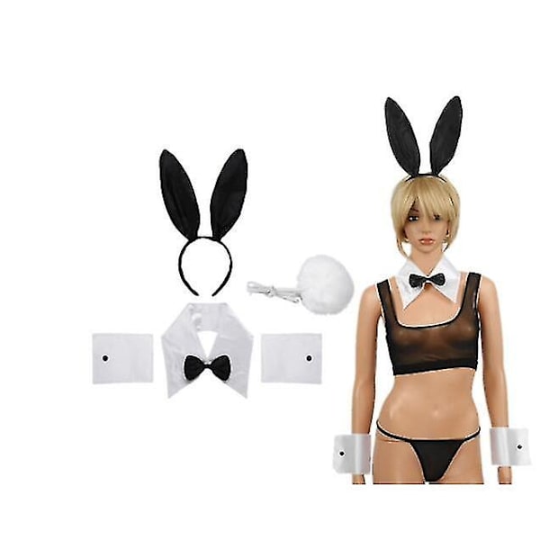 Kaninöron Huvudband Halsband Fluga Kostym Manschetter Kaninsvans Boll För Halloween Jul Kostym Cosplay Rollspel Fest