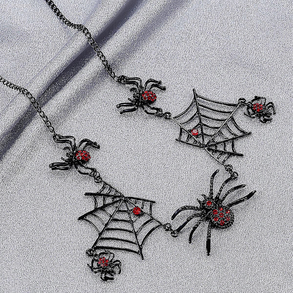 Personlig Kort Kædekæde Retro Gothic Overdreven Sort Edderkoppespind Halskæde Halloween Gave