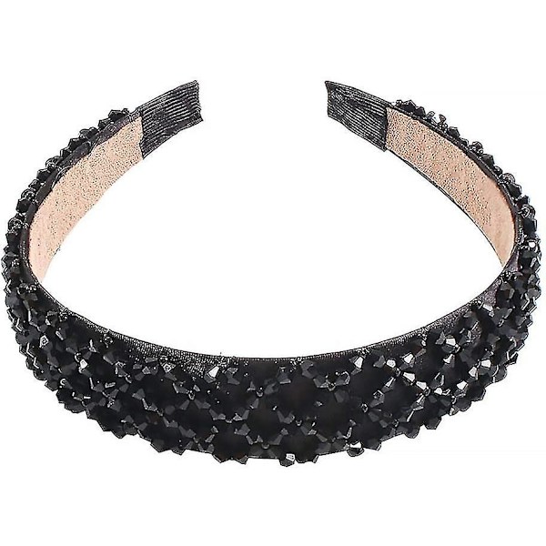 Rhinestone Pandebånd Tyk Polstret Hårbånd Med Perler Glimmer Retro Bred Hårbøjle Til Kvinder Gave