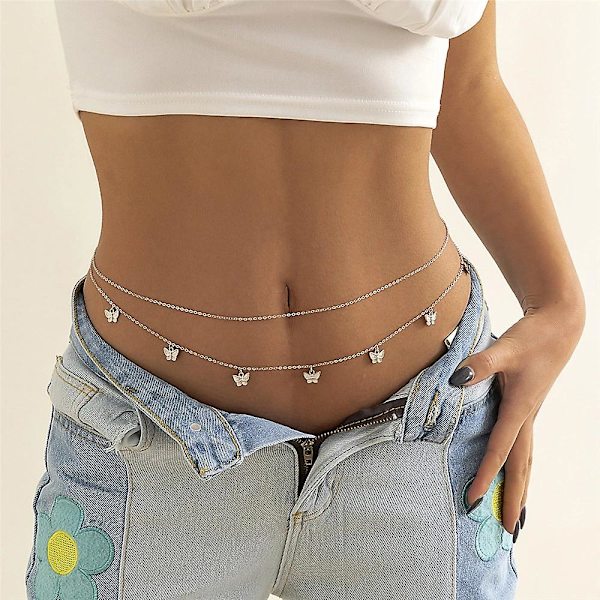 Sexig kroppskedja smycken Boho sommar strand bikini midjekedja accessoarer mage kroppskedjor för kvinnor bikini kroppssmycken