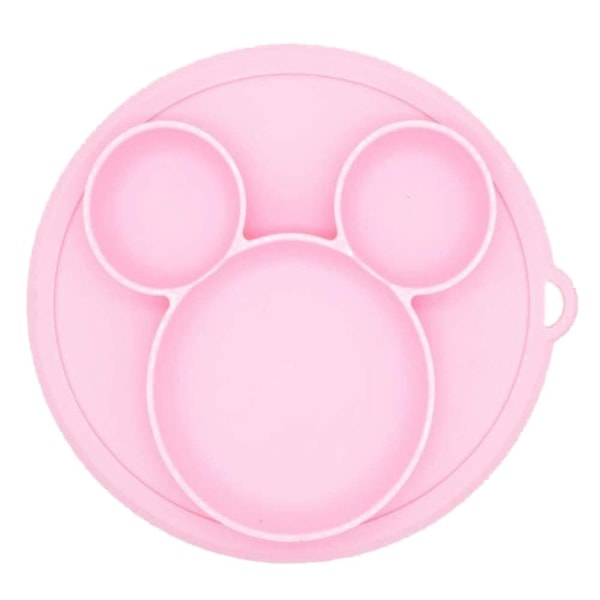 Børne silikone tallerken skål med sugekop Madskåle Service Madbeholder tallerken til børn Bordmåtte, Pink