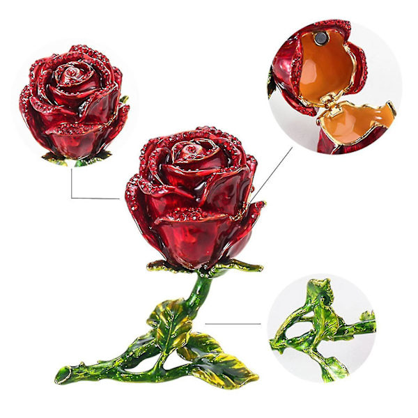 Kreativ legering ros blomma smycken förvaringslåda arrangör hållare dekorationer