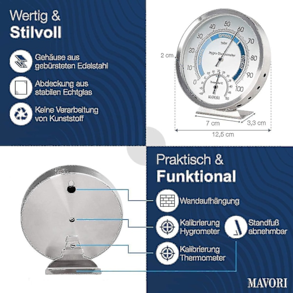 Innendørs Analog Hygrometer - Høy Kvalitet Rustfritt Stål Fuktighetsmåler