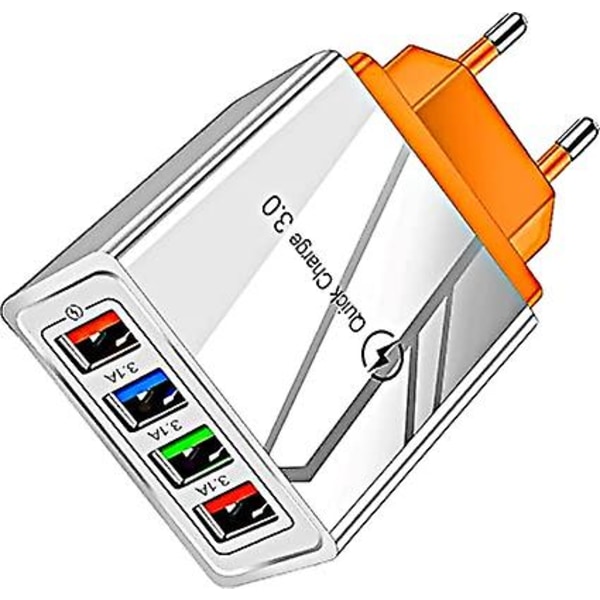 Multiport-oplader, 4-ports USB-oplader eller Quick Charge-vægudtag og LED-lys til iPhone 12/Pro/Max/Mini, MacBook Pro/Air, iPad, Samsung Galaxy (4)