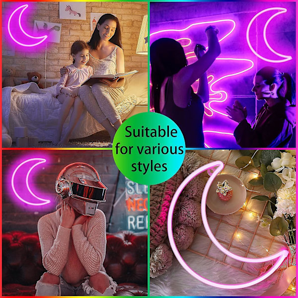 LED Måne Neon Lys, Sød Neon Måne Skilt, Juleværelse Dekoration Batteri eller USB Drevet Kunst LED Dekorativt Lys Natlys til Hjem, Soveværelse, Kontor, Sovesal, Fest (Pink Måne)