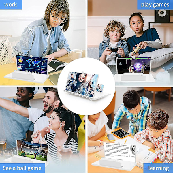 Telefon skjermforstørrelse, ultra-klar mobiltelefon skjermforsterker med sammenleggbar stativholder, bærbar 12 tommer