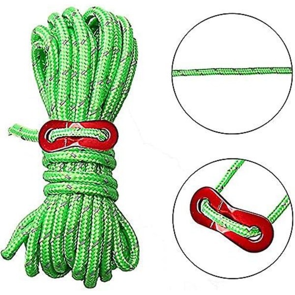 6 st Tält Camping Rep, 4MM Reflekterande Rep Kille Linje 13 Fot/ 4M Lång Kille Rep Vindtät Tält Guide Rep med Aluminium Justerare