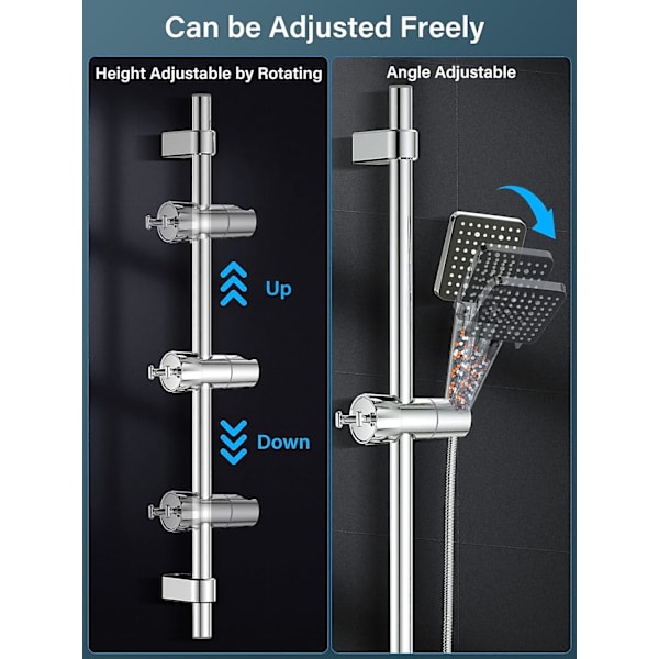 Universell justerbar hånddusjholder med 2 kroker for 16-28MM hånddusj skinnehode skyveklemmeholder brakett