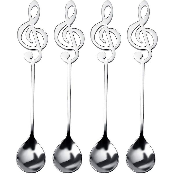 Kaffeskeer, 4 stk. rustfrit stål kaffeteske musiknote skeer dessertskeer omrøringsskeer