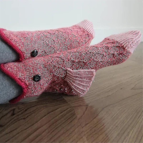 Stickade Fiskstrumpor för Kvinnor Män, Nyhet Fiskstrumpor Golvstrumpor (Rosa)
