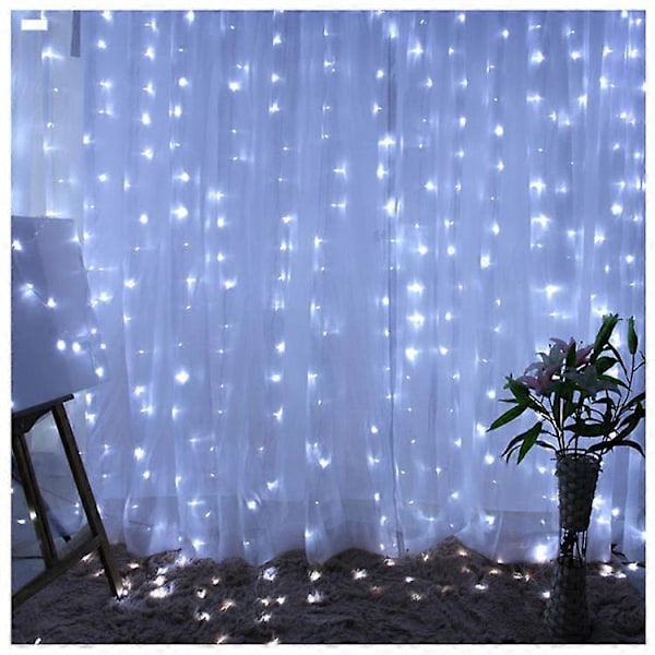 3m LED Gardinljus, 300 LED-lampor, 8 Lägen, USB med Fjärrkontroll, Vattentät, för Julfest