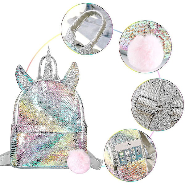 Jente Sekk med Pailletter, Unicorn Ryggsekk Jente Pailletter Skolesekk For Jenter, Mote Og Slitesterk Reise Ryggsekk For Barn, jenter (Stil 1)