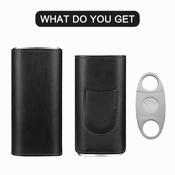 3-Finger Læder Cigar Etui med Cutter Cedar Træforet Cigar Humidor Bærbar Rejse Cigar Etui, Sort