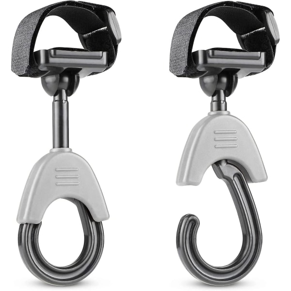 AWOUA 2 strollers krokar, 360 graders rotation, halkfria plast stroller krok, kardborreband justerbar, för barnvagnsblöjor väskor, 10,5*4,2 cm