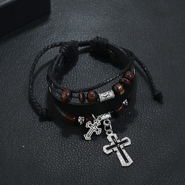 9 st flätade läderarmband herr dam manschett wrap armband handledsrem justerbar