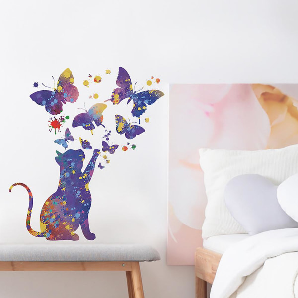 Et sæt søde butterfly kat wallstickers, selvklæbende vægdekoration