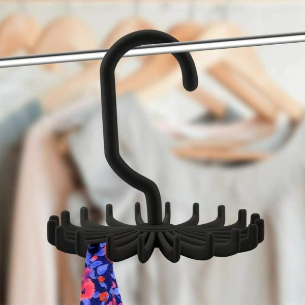 Slipshållare 360 ​​graders roterande halsduk Hängare Justerbar Swirl Slipsbälte 20 krokar Hängare Hållare Organizer för garderobsförvaring (svart)，HANBING