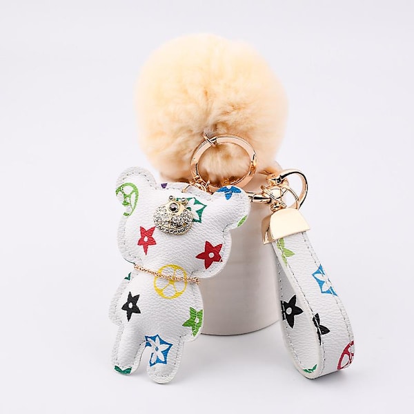 Pu Söt Björnpom Pom Pom Nyckelring Hänge Pompom Smycken Väska Smycken Tillbehör