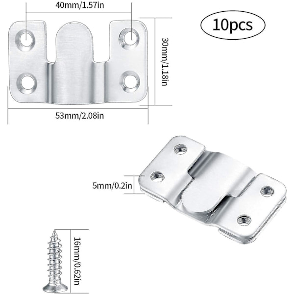 10-pack Förvaringskrok Dold Flush Mount Fäste, Tungt Interlåsande