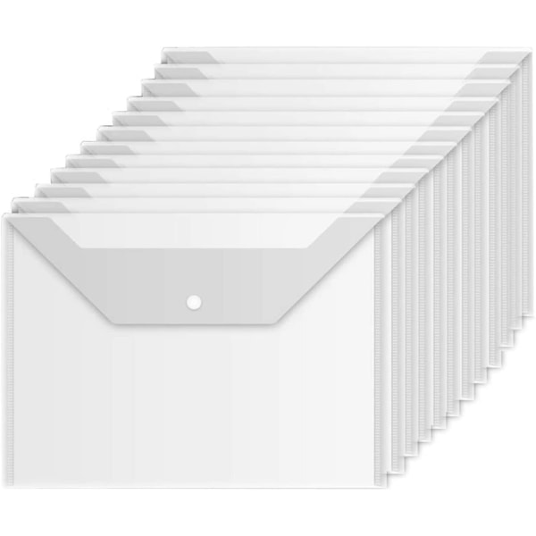 Premium Konvolut Konvolut 10 Stk Plastikdokumentkonvolutter med trykknap Kvalitet Klar dokumentmappe til A4-størrelse