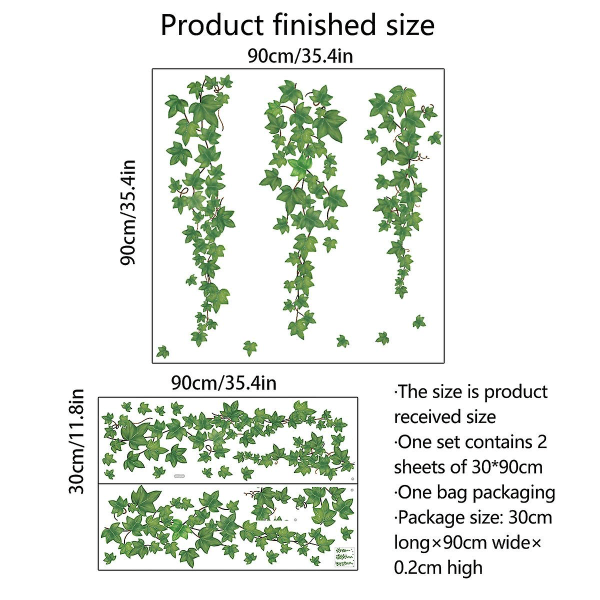 Gröna väggstickers Hängande vinväggsdekal Murgröna blad Växter Väggdekoration Sovrum Vardagsrum Kontor