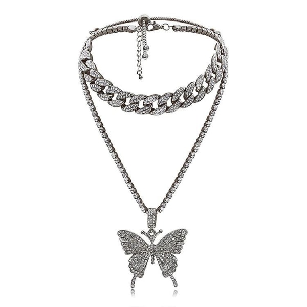 Butterfly Cuban Link Halskjede - Butterfly Chain Iced Out Tennis Chain
