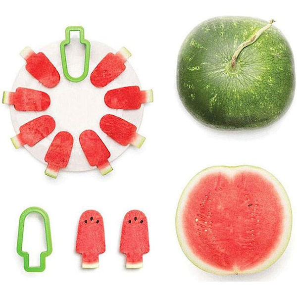 Vandmelon Skærer, Kreativ Popsicle Form Rustfrit Stål Vandmelon Skæremaskine Håndholdt Melon Skærer DIY Frugtværktøj - Grøn, 4 Pak