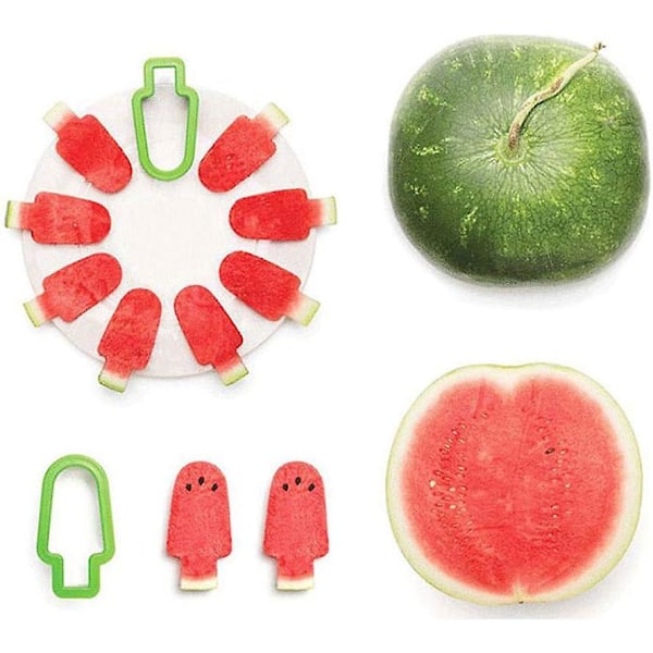 Vattenmelon Slicer, Kreativ Popsicle Form Rostfritt Stål Vattenmelon Skärmaskin Handhållen Melon Slicer DIY Fruktverktyg - Grön, 4 Pack