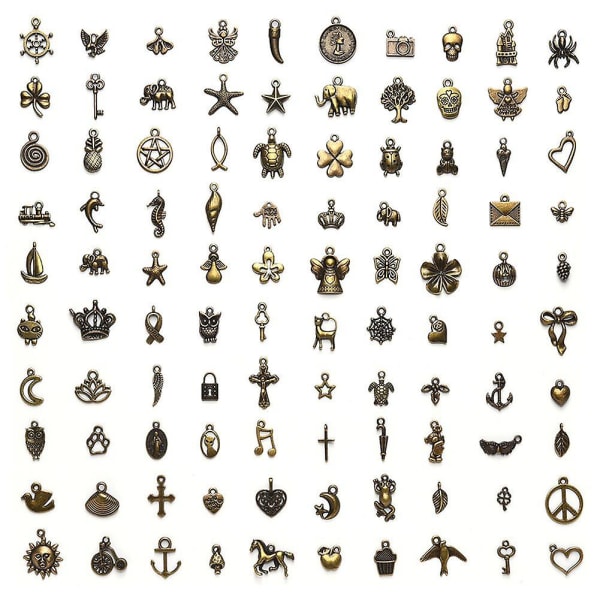 100 st blandade berlockhängen diy för smycketillverkning och hantverk, vintage tibetanskt silverhänge