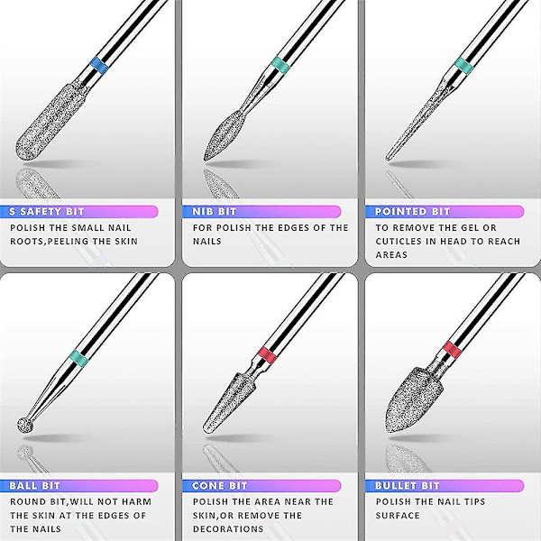10 stk. Sæt Diamant Fræser Carbide Negleboremaskine Bits Til Elektrisk Polering Manicure Maskine Tilbehør Wolfram (Sølv)