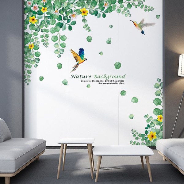 Et sæt vægklistermærker blomster fugle planter Dekorativt klistermærke, vægdekoration til soveværelse badeværelse stue kontor
