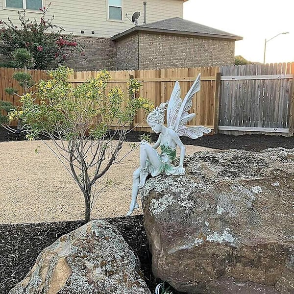 Harsfigur av engel i harpiks for hagen, skulptur for gårdsplass, kunstdekorasjon, blomsterfe-hageskulptur