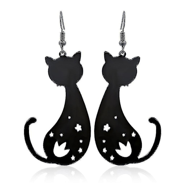 Earrings Glossy Surface Hollow Kitten Black Metal Eardrops For Party