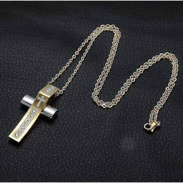 Klassiskt kristet inlagt zirkonkors hängsmycke halsband trend religiös amulett halsband smycken för män kvinnor