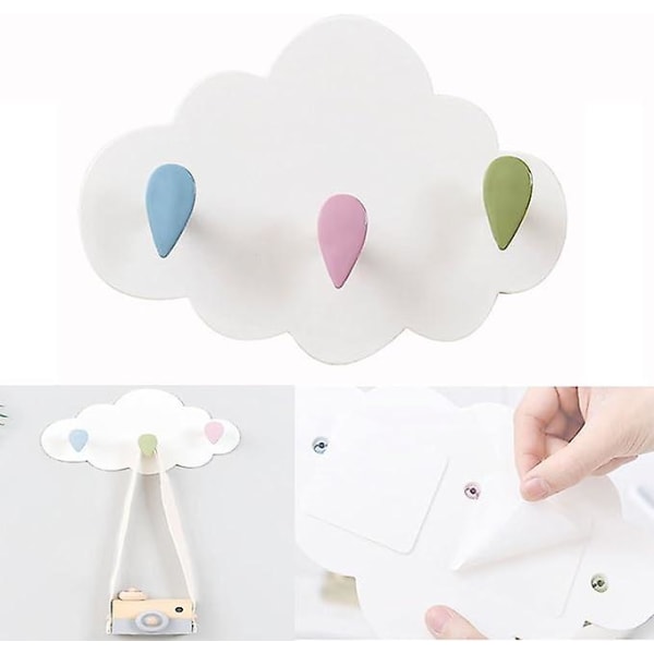 Coat Hooks for Kids Room Cloud Kids Coat Rack Hooks No Drilling Installation Wall Hook Kids Wall Mounted Coat Rack with 3 Hooks for Kitchen Bathroom