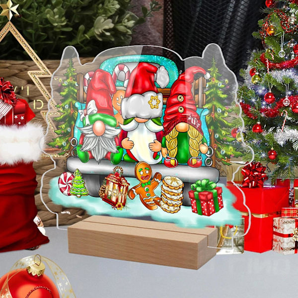 2 st jultomtedekorationer - Levande akrylhemdekoration med träbas | Skandinavisk Tomte Gnome Borddekoration
