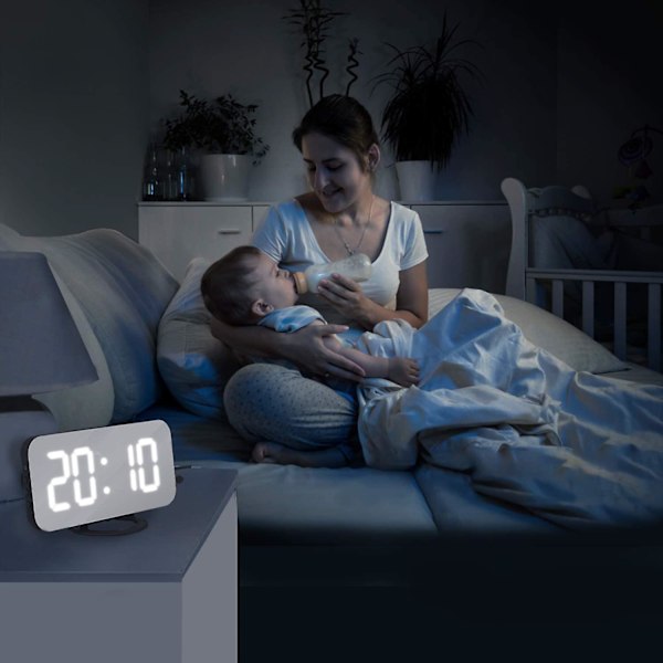Digital väckarklocka, LED morgonväckarklocka, spegel, digital klocka, sängväckarklocka, morgonlarm.