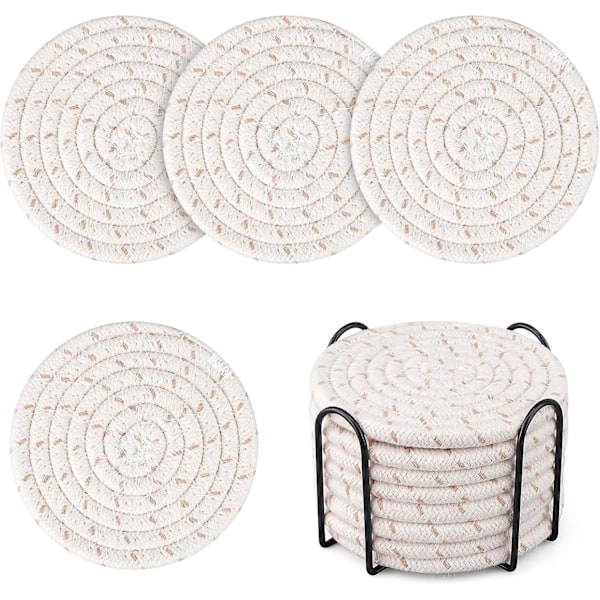 Dryckesunderlägg med hållare, bomullsunderlägg i 8-pack för bordsskydd, heminredning, glas, koppar, inflyttningspresent