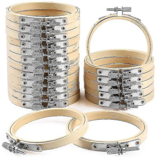 20 stycken 3 tum bambu broderirammar runda träcirklar korsstygn ram rund ring för konst hantverk praktisk sömnad