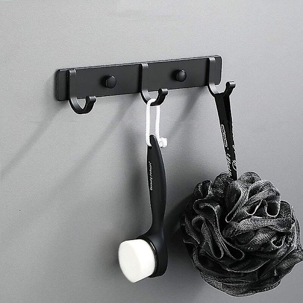 1 st väggmonterad klädhängare, aluminium väggmonterade klädkrokar, svart väggkrok, starka badrumsklädhängare för sovrum, kök, kläder, handduk, hatt (3 krokar, svart)