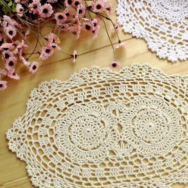 Håndlavede Hæklet Blonder Servietter Bomuld Blonder Dug, Pakke Med 4, Oval Form, 10 X 14 Tommer
