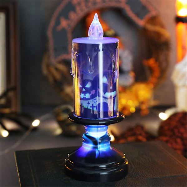 3 kpl Halloweenin liekittömät kynttilät, paristoilla toimivat LED-kynttilät lumipallo-pyörremyrskylamput violetilla valolla kodin sisätilojen Halloween-koristeluun